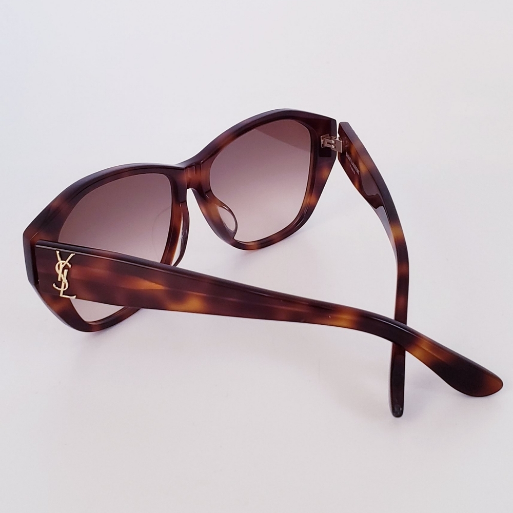 SAINT LAURENT Havana Brown Gold Logo 57 mm Women's Sunglasses - Picture 5 of 5